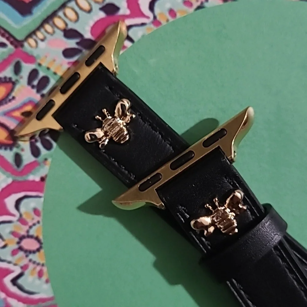 Apple Watchband Black Leather w/ Gold Tone Bumblebee! NEW!!!